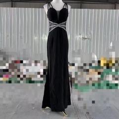 黒いストラップ付きロングドレス ナイトドレス
