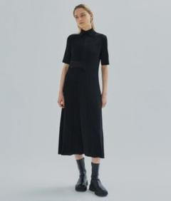 美品✨ユナイテッドトウキョウ 半袖リブニットワンピース ベルト Aライン 黒のサムネイル