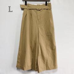 コルザ　ベルト付きガウチョパンツ バックウエストゴム　ワイド　無地　Lサイズ