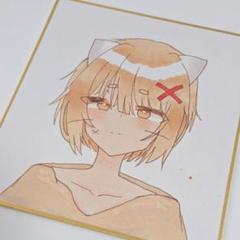 手描きイラスト　色紙　オリジナルキャラ オリジナルデザイン 手描きイラスト ミニ色紙