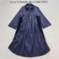 【30％OFF】 希少✨トリココムデギャルソン切り替えドットワンピース縮絨 ワンピース