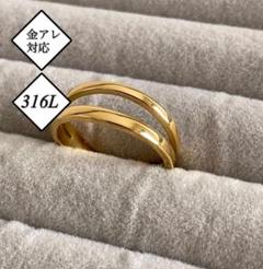 【人気】12号リング　おしゃれ　韓国　金　サージカルステンレス