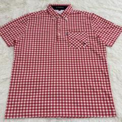 【美品】KASCO ゴルフウェア 半袖ポロシャツ メンズ M 赤 チェック柄