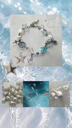 海モチーフブレスレット　ブルー×クリア　夏アクセサリー　ハンドメイド