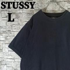 希少✨ステューシー 半袖Tシャツ 厚手 センター刺繍ロゴ オールブラック L