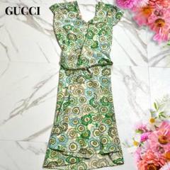 GUCCI グッチ 花柄 シルクワンピース イタリア製 ベルト付き 42 正規品