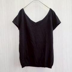 インディヴィ カットソー Tシャツ 半袖 Vネック ブラック Mサイズ
