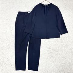 ✨極美品✨ナチュラルビューティーベーシック スーツ　ノーカラー　パンツ　紺色　M ✨極美品✨ナチュラルビューティーベーシック スーツ ノーカラー
