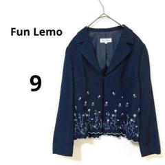 Fun Lemoネイビー 花柄刺繍 スカラップジャケット　M　9号