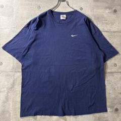 90s NIKE ワンポイントスウッシュ 刺繍ロゴ　Tシャツ ネイビー