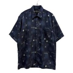 古着 半袖 パターン シャツ 柄シャツ ネイビー