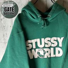 【※希少】stussy ステューシー★ビッグロゴ スウェットパーカー XL 緑色