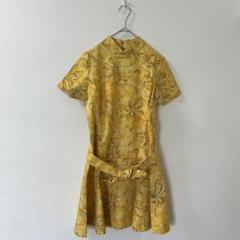 レディース　花柄ハイネックワンピース　一点もの　イエロー