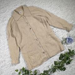 カシミヤ100%　ロングカーディガン　ベージュ　シェルボタン　人気素材　可愛い