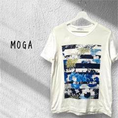 MOGA モガ　花柄　プリント　Tシャツ 白　青