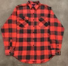 90s DAKOTA ヘビーコットンブロック チェック フランネルシャツ 赤黒のサムネイル