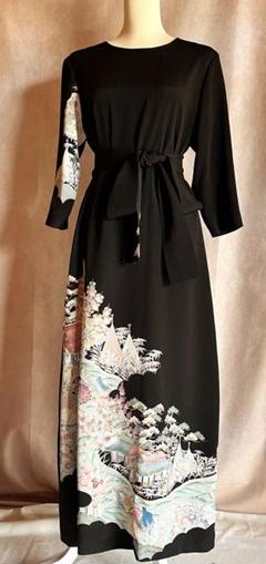 彩　着物リメイク♪ 黒留着物からロングワンピース❣️丈138cm 039b209a34077a55c3b1e30fe82bf4