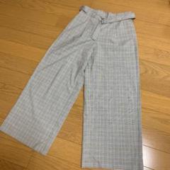 ウエストベルトつきチェックワイドパンツ
