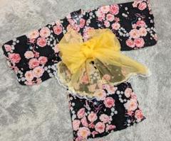 浴衣　ワンピース　セパレート　美品　帯セット　花柄　リボン　110