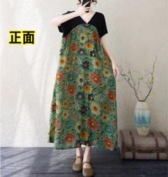 F 新品　25年度　夏　薄手　花柄　Vネック　ボタニカル　フラワー　ゆったり