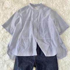 極美品✨ドゥロワー コットンバンドカラーブラウス 36 ブルー