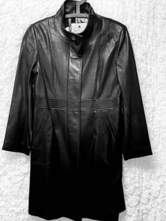 907 BALMAIN バルマン レザーコート 黒 9号 バルマン】レザーコート ラムレザー ロング ベルト 黒 比翼