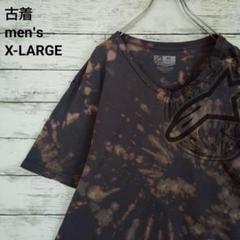 古着 a⭐︎stars Tシャツ Vネック ブリーチ加工 タイダイ こげ茶 XL