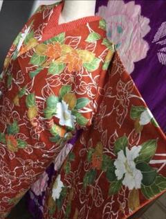 着物 オレンジ 花柄 卒業式