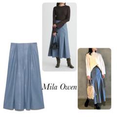 未使用タグ付き Mila Owen ふりミシンレザーライクナローロングスカート
