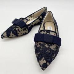 【未使用級】ジミーチュウ フラットシューズ GALA ORE 濃紺 花柄 レザー 未使用級】ジミーチュウ フラットシューズ GALA ORE 濃紺 花柄