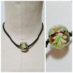 硝子　トンボ玉　花柄　ネックレス