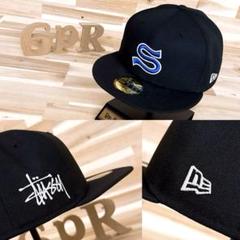 激レア【ニューエラ×ステューシー】 限定コラボ ブルー Sロゴ キャップ 黒×青