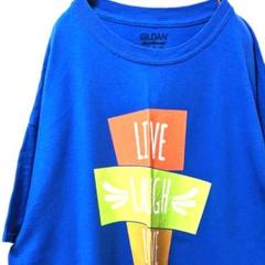 ギルダン LIVE LAUGH LOVE Tシャツ ブルー 青色 XL 古着