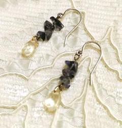 ✨綺麗！✨《グレイッシュカラー天然石＆SILVER》スィング ロング ピアス✨