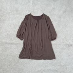 シフォンブラウス 5分袖カットソー トップス ギャザー パフ袖 カジュアル 無印