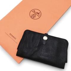 エルメス ドゴン デュオ レザーウォレット 長財布 ブラック