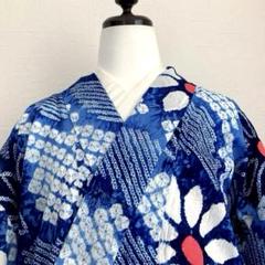 有松鳴海絞り浴衣　蜘蛛絞り浴衣　未使用　しつけ付　大輪花模様　絞り浴衣　N150