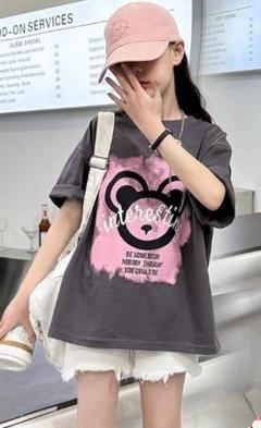 キッズ プリント Tシャツ グレー 半袖 カジュアル 120