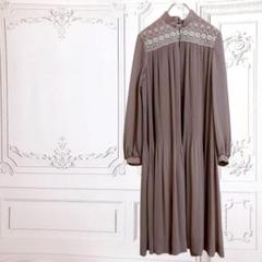 ロング ワンピース 長袖【L】ピンク 系 レース プリーツ レトロ 日本製