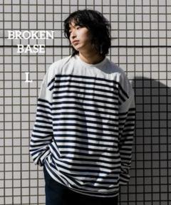 ブロークンベース　ビックシルエットバスクシャツ　ネイビー　ボーダー