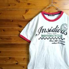 リンガーTシャツ　半袖Tシャツ　白　赤　L　バイク　ロードレース　イギリス　古着