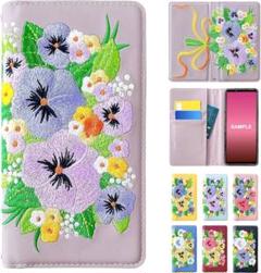 GooglePixel4a4Gスマホケースパンジー刺繍パープル