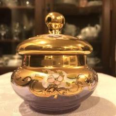 ベネチアングラス　グリーン金彩 キャンディーポット　蓋付き 小物入れ イタリア ヴィンテージ ベネチアングラス キャンディーポット - メルカリ