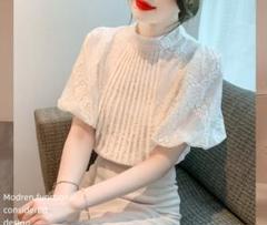 パフスリーブ オフィス 女子会 同窓会 L 半袖ブラウス 白 デート 食事会