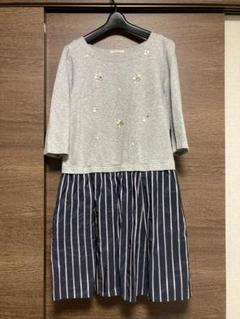 ローズティアラ☆ネイビーリボンが可愛いマリンボーダーチュニックワンピ3L(46) ローズティアラ☆ネイビーリボンが可愛いマリンボーダー
