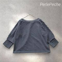 189✳︎ペルルペッシュ【M】ストライプ ボートネック 五分丈トップス　ツーウェイのサムネイル