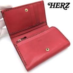 ヘルツ　HERZ　本革財布　ヌメ革　ジップウォレット　レザー　レッド　極美品✨ ヘルツ HERZ 本革財布 ヌメ革 ジップウォレット レザー レッド