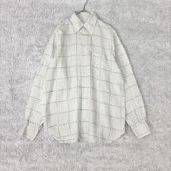 チェック柄 長袖シャツ　ボタンダウン　リネン　麻　胸ポケット　フロントボタン
