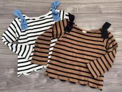 プティマイン スカラップ 肩リボン ボーダー 長袖 100 美品 2枚セット