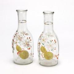 104C ガラス 雛徳利 対 和ガラス エナメル彩 昭和レトロ 高さ16㎝ 104C ガラス 雛徳利 対 和ガラス エナメル彩 昭和レトロ 高さ16
